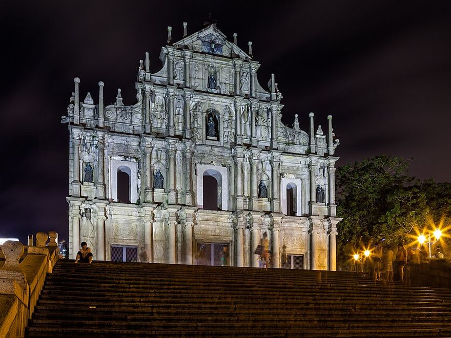 Ruins of St. Paul's in Macau at night