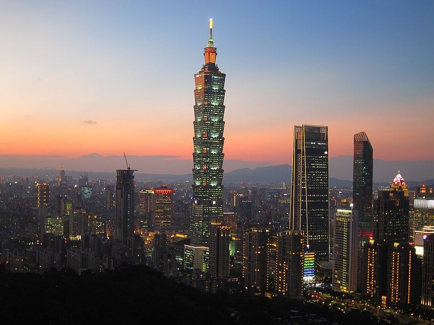 Taipei 101 and the Taipei skyline at twilight